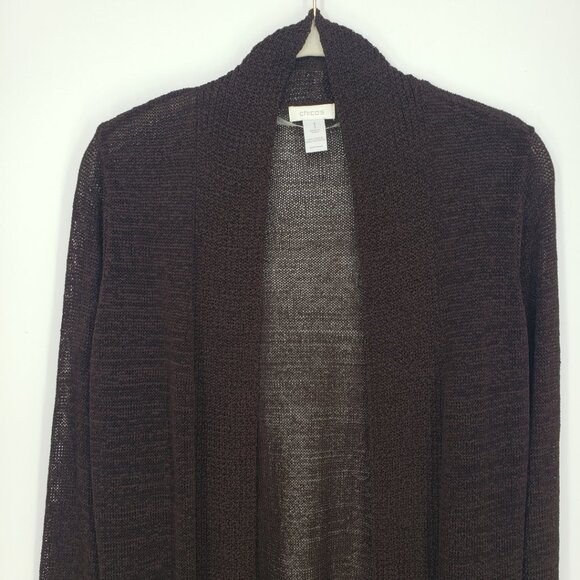 Chico's Open Front Long Cardigan Sweater M Open Knit Lightweight Brown - Picture 4 of 9